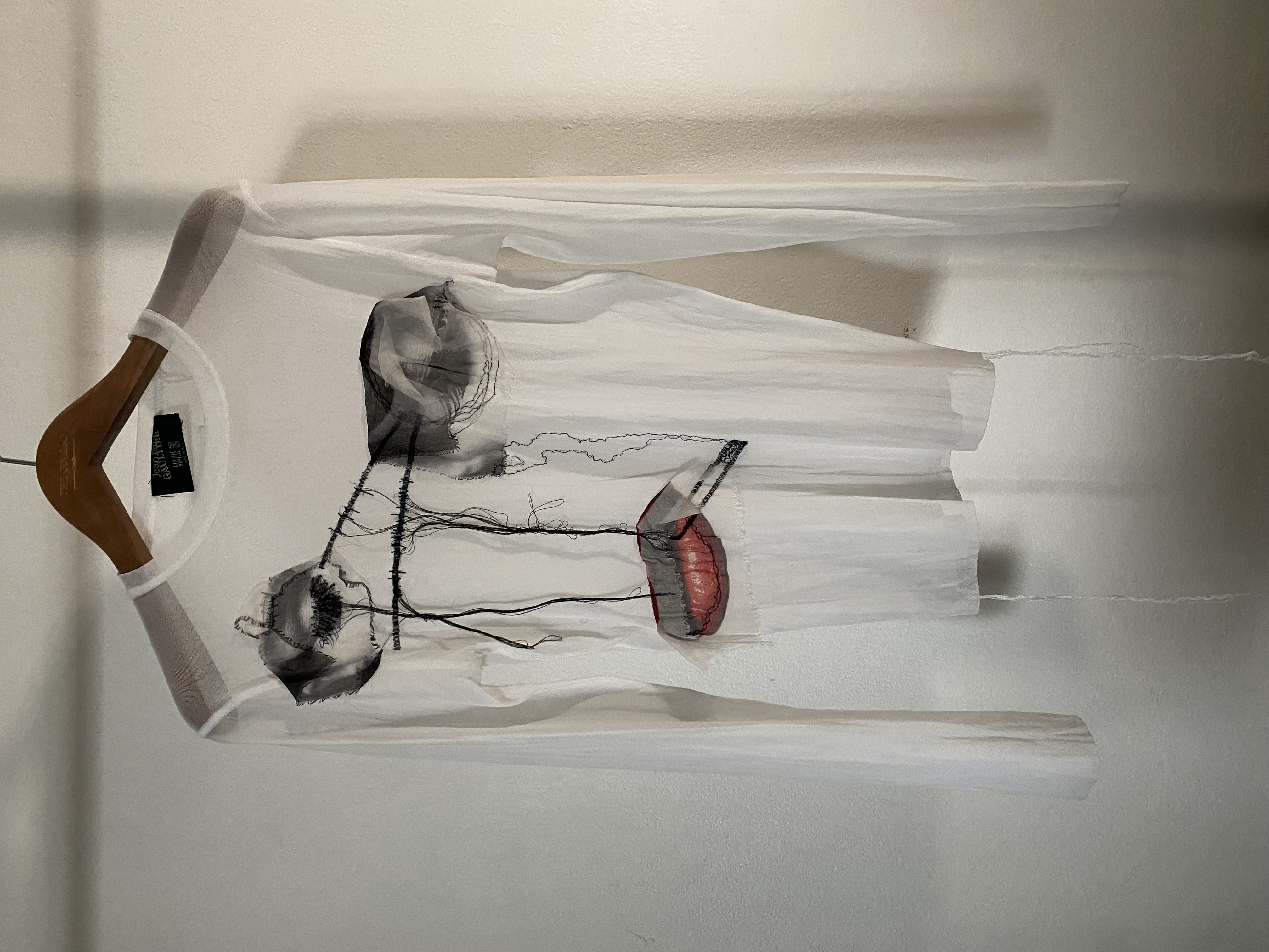 SS2002 embroidered eye and lips 'Yeux' mesh top